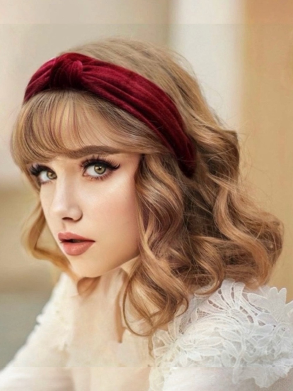 Burgundy Velvet Knot Headband Padded Non Slip Luxe One Size NWT